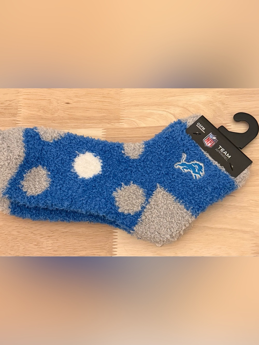 Detroit Lions Plush Polka Dot Crew Socks - Blue & Gray